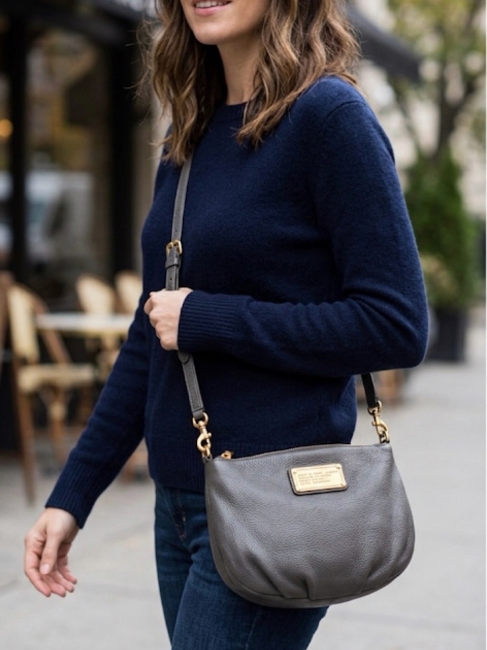Marc by Marc Jacobs Gray Pebbled Leather Crossbody with Gold Plate